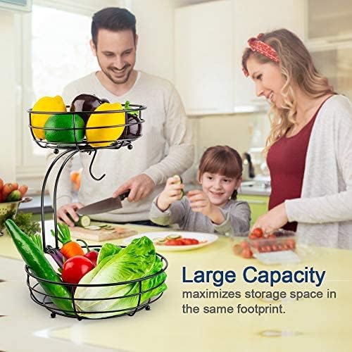 Premium 2-Tier Countertop Fruit Vegetables Basket Bowl Storage With Banana Hanger