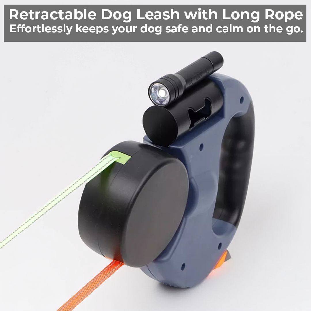 Premium Retractable Dog Leash with Flashlight & Waste Bag Holder