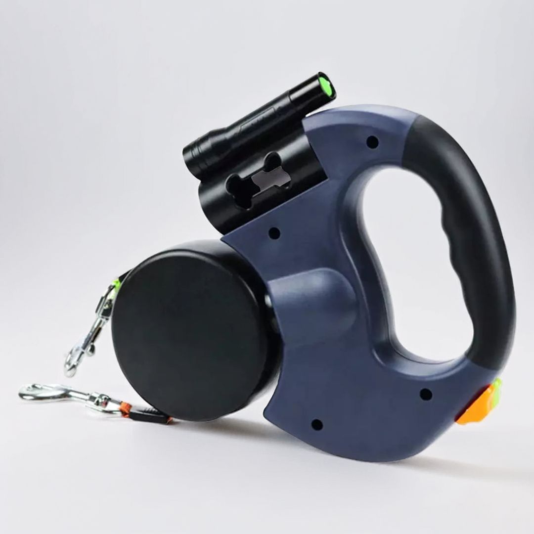 Premium Retractable Dog Leash with Flashlight & Waste Bag Holder