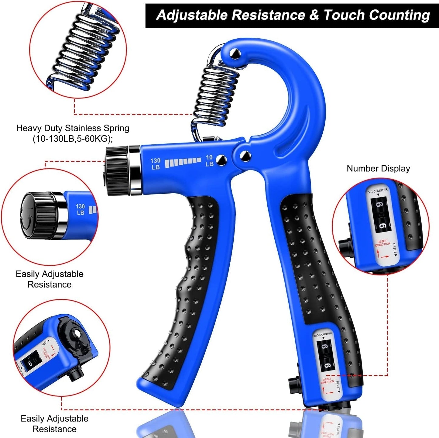 Premium Grip Strengthener 2 Pack Adjustable Resistance 10-130 lbs Forearm Exerciser
