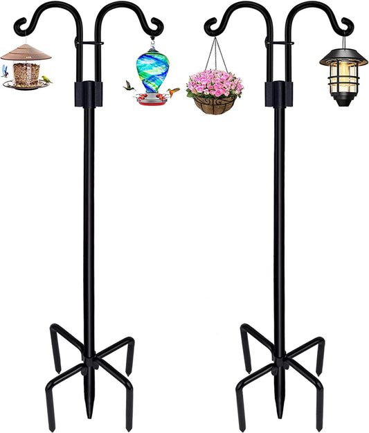 Premium Shepherds Hooks for Outdoor, 2 Pack 60 Inch Bird Feeder Pole with 5 Prongs Base