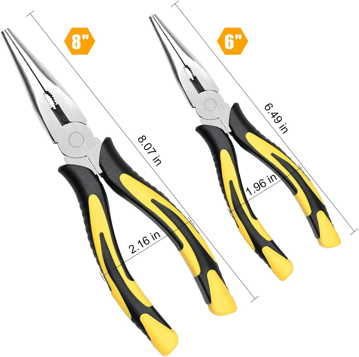 Premium Needle Nose Pliers- 8” & 6’’, Paper Clamp Precision