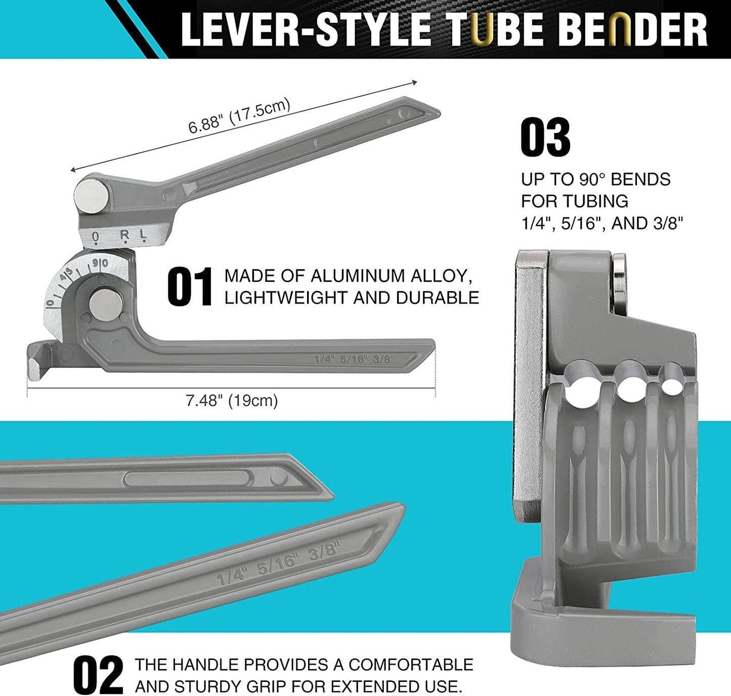 Premium Bender, Pipe Bender, 3-IN-1, 1/4", 5/16", 3/8", for Copper, Brass, Aluminum and Thin Steel Pipes