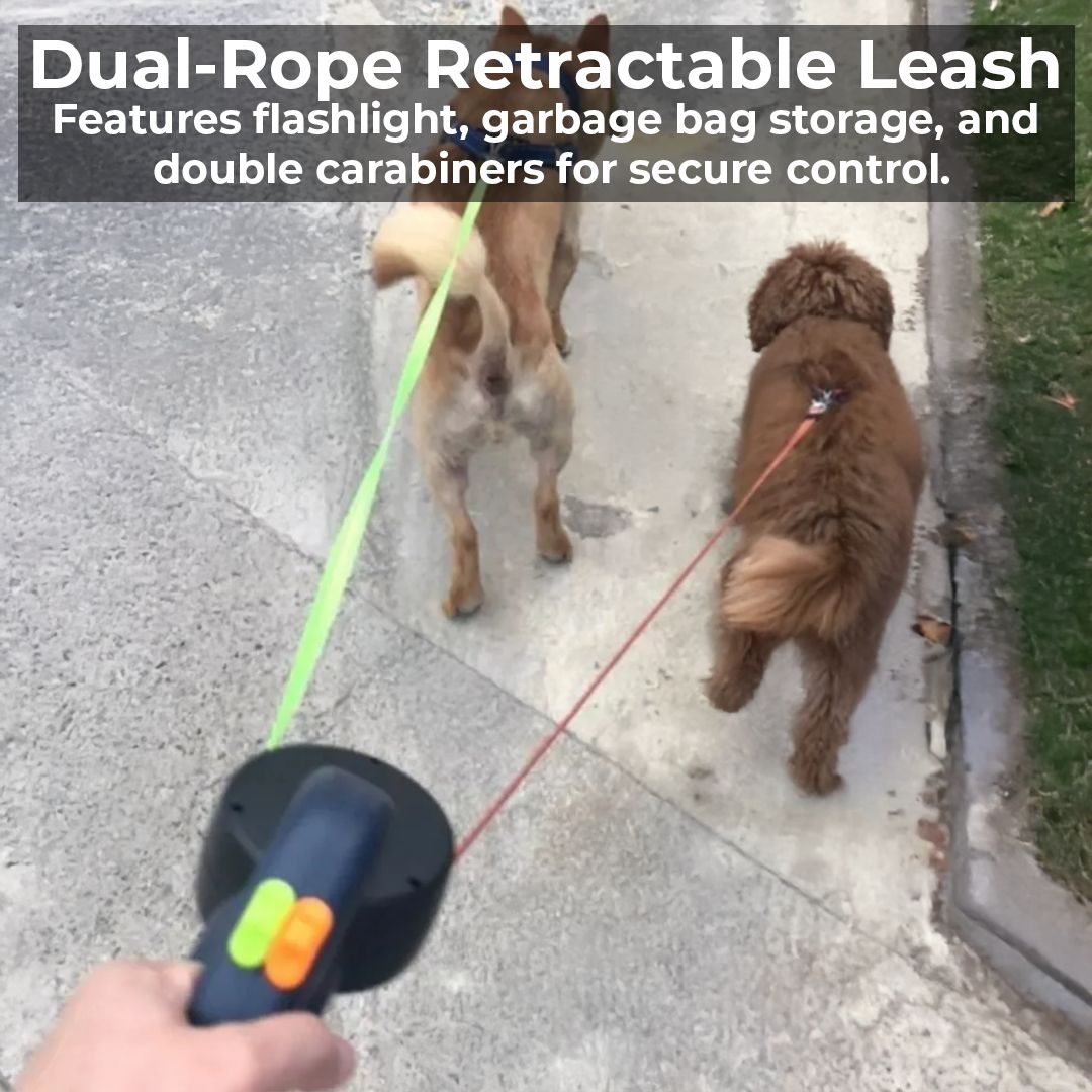 Premium Retractable Dog Leash with Flashlight & Waste Bag Holder