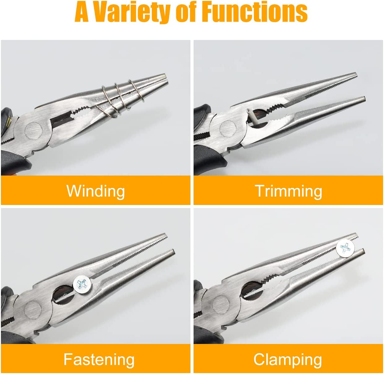 Premium Needle Nose Pliers- 8” & 6’’, Paper Clamp Precision