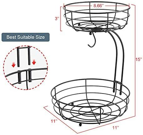 Premium 2-Tier Countertop Fruit Vegetables Basket Bowl Storage With Banana Hanger