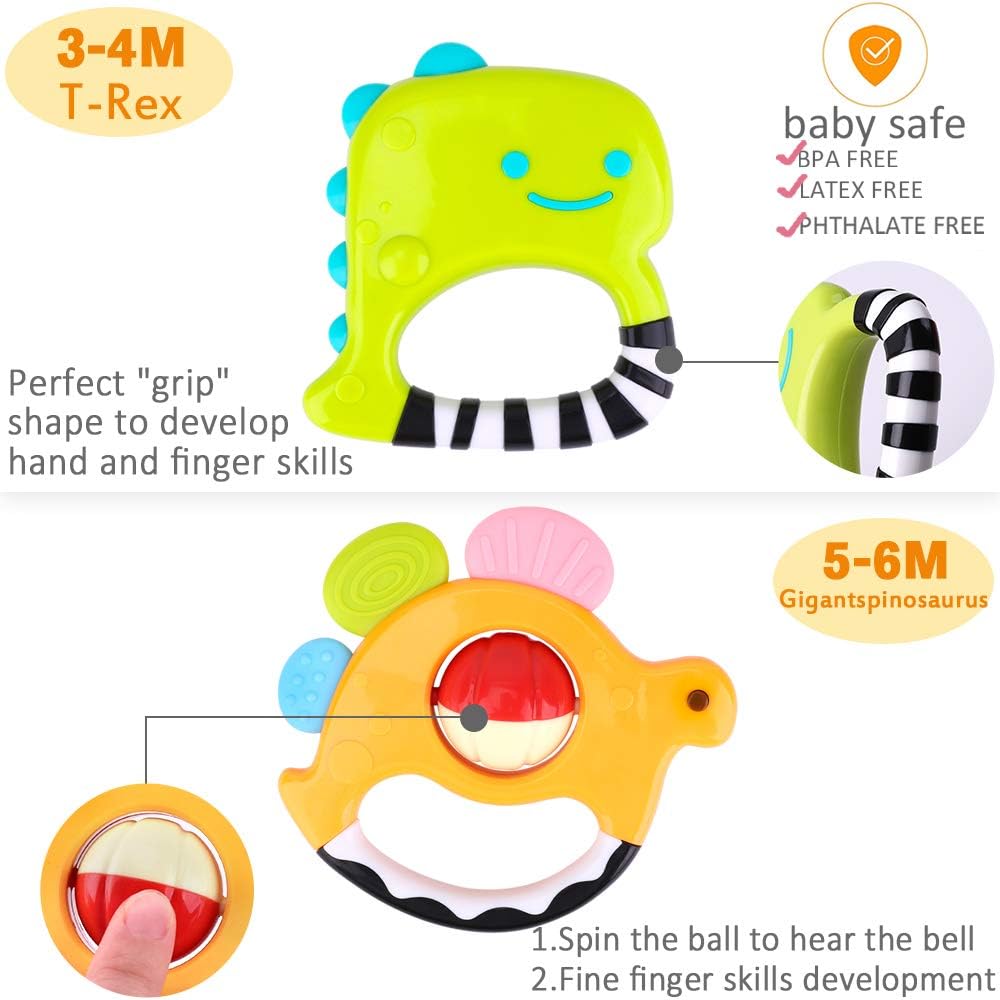 Premium Baby Rattles, Infant Shaker, Newborn Grab N Shake Rattle, Sensory Teether, Development Learning Teeth Toy