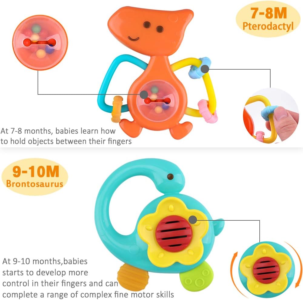 Premium Baby Rattles, Infant Shaker, Newborn Grab N Shake Rattle, Sensory Teether, Development Learning Teeth Toy