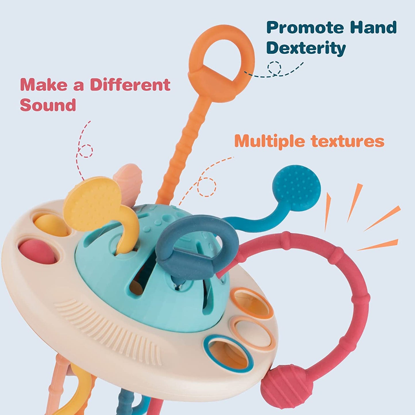 Premium Sensory Montessori Silicone Toy for 6-12 Months, Travel Pull String Toy for 12-18 Months