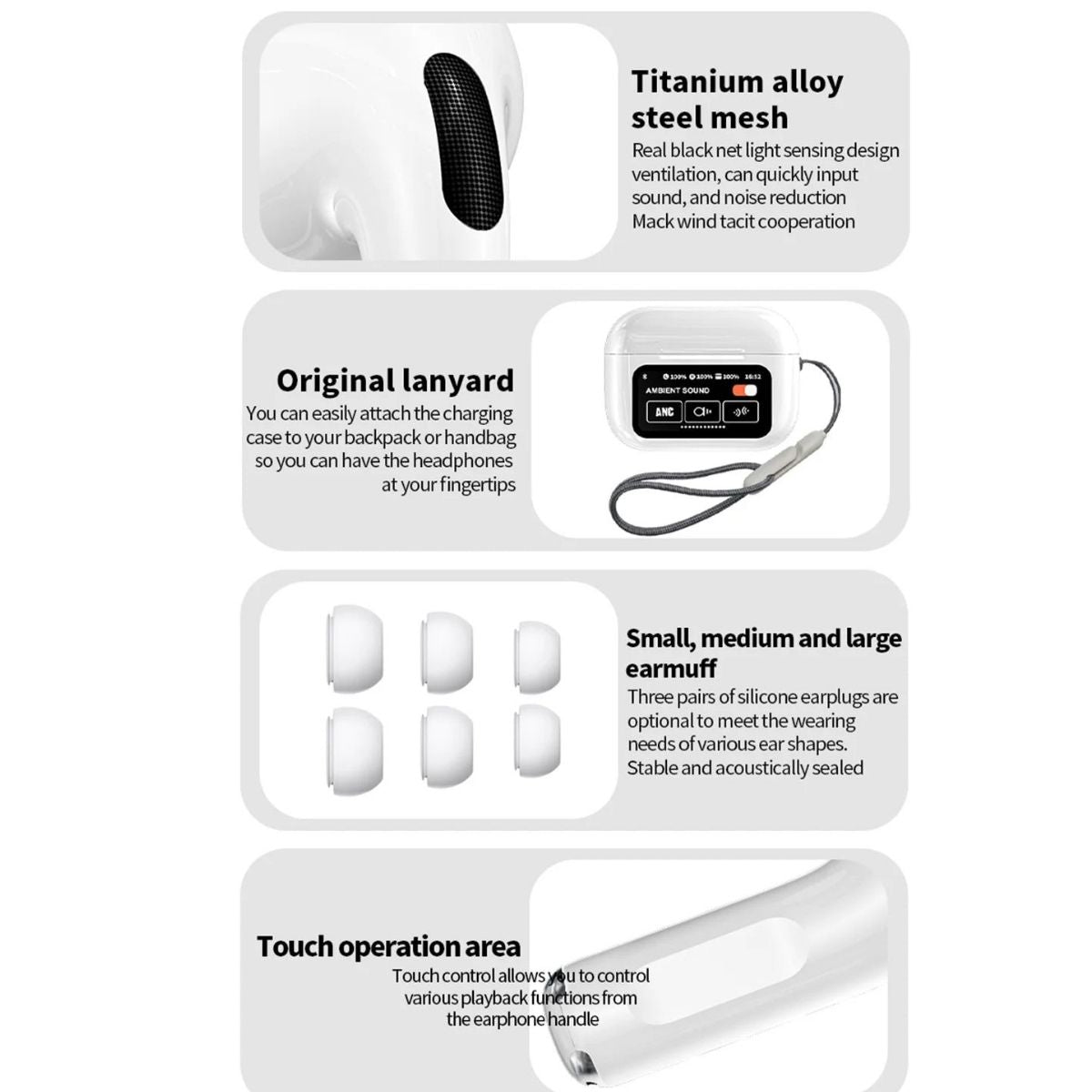 Premium Active Noises Cancellation Touch Screen Earbuds