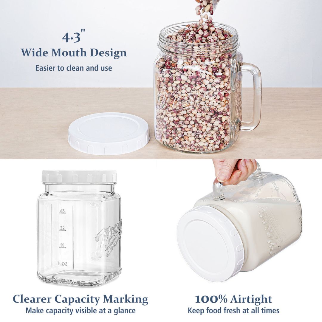 Premium Pcs 74 Oz Super Large Mason Jars With Glass Handle & Screw Lid