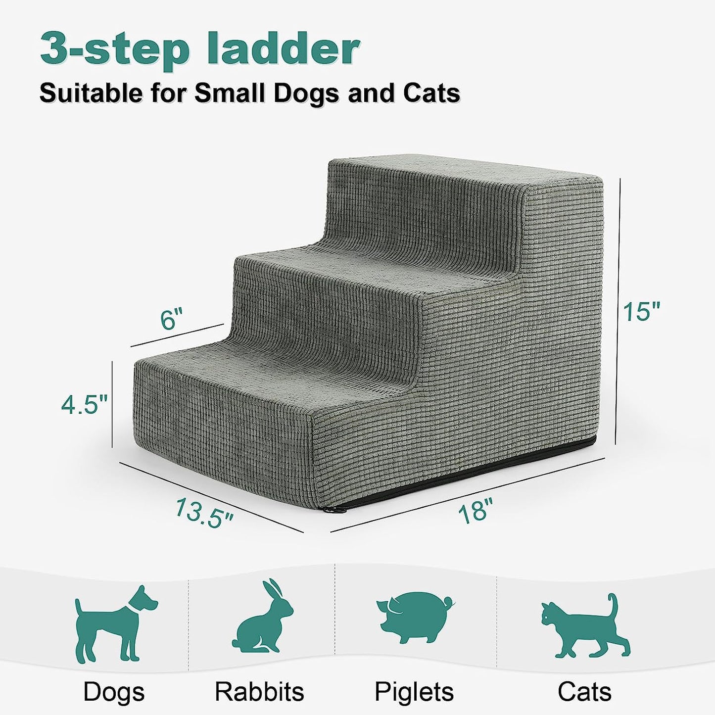 Premium Stairs for Small Dogs, 3 Steps High-Density Dog Steps for Sofa &High Bed