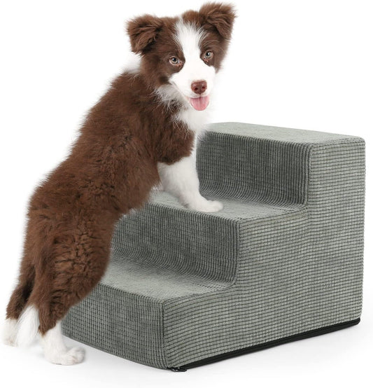 Premium Stairs for Small Dogs, 3 Steps High-Density Dog Steps for Sofa &High Bed