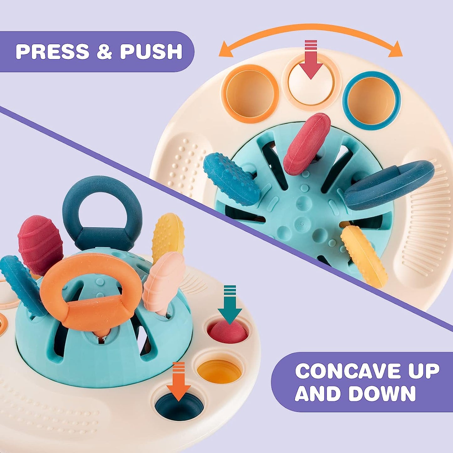 Premium Sensory Montessori Silicone Toy for 6-12 Months, Travel Pull String Toy for 12-18 Months
