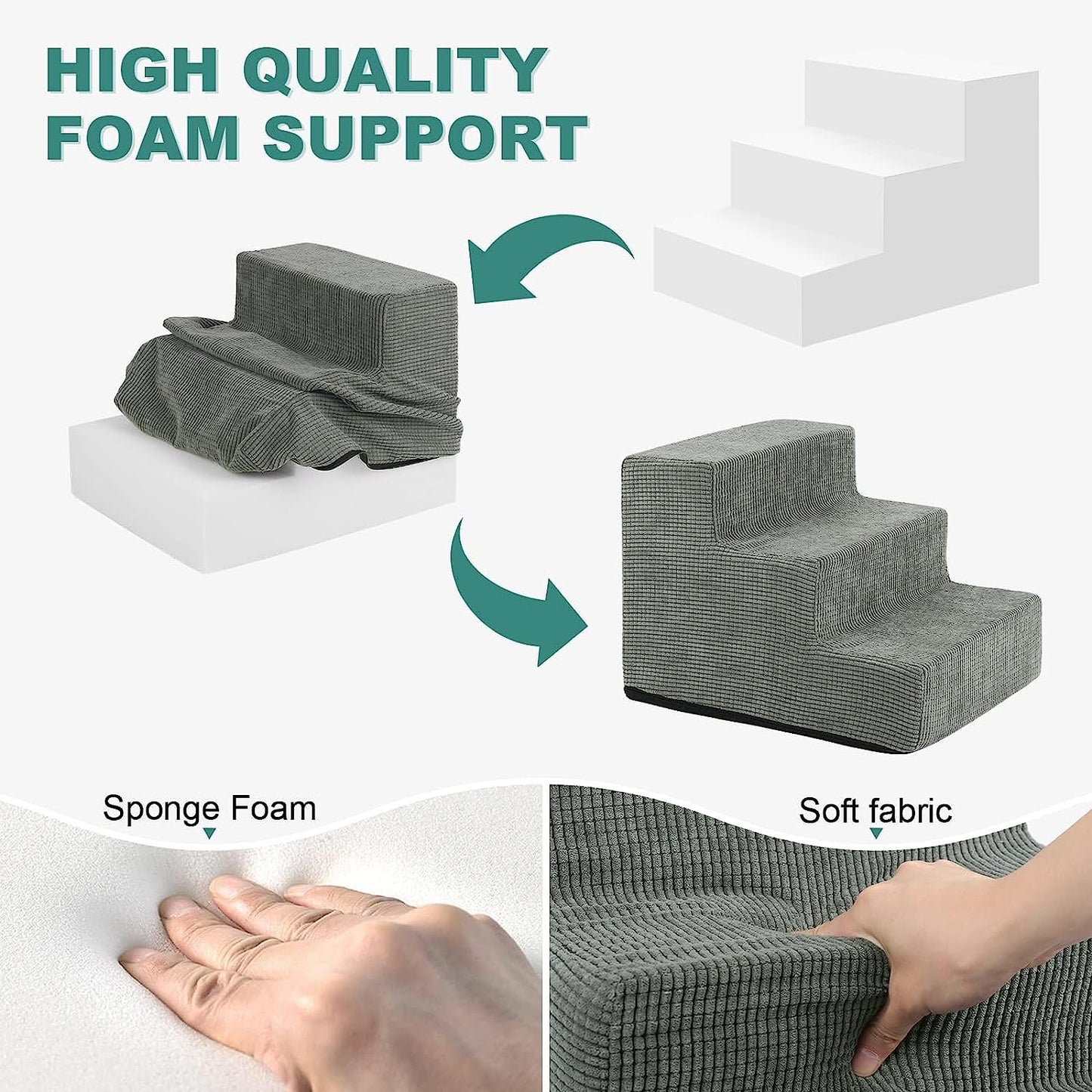 Premium Stairs for Small Dogs, 3 Steps High-Density Dog Steps for Sofa &High Bed