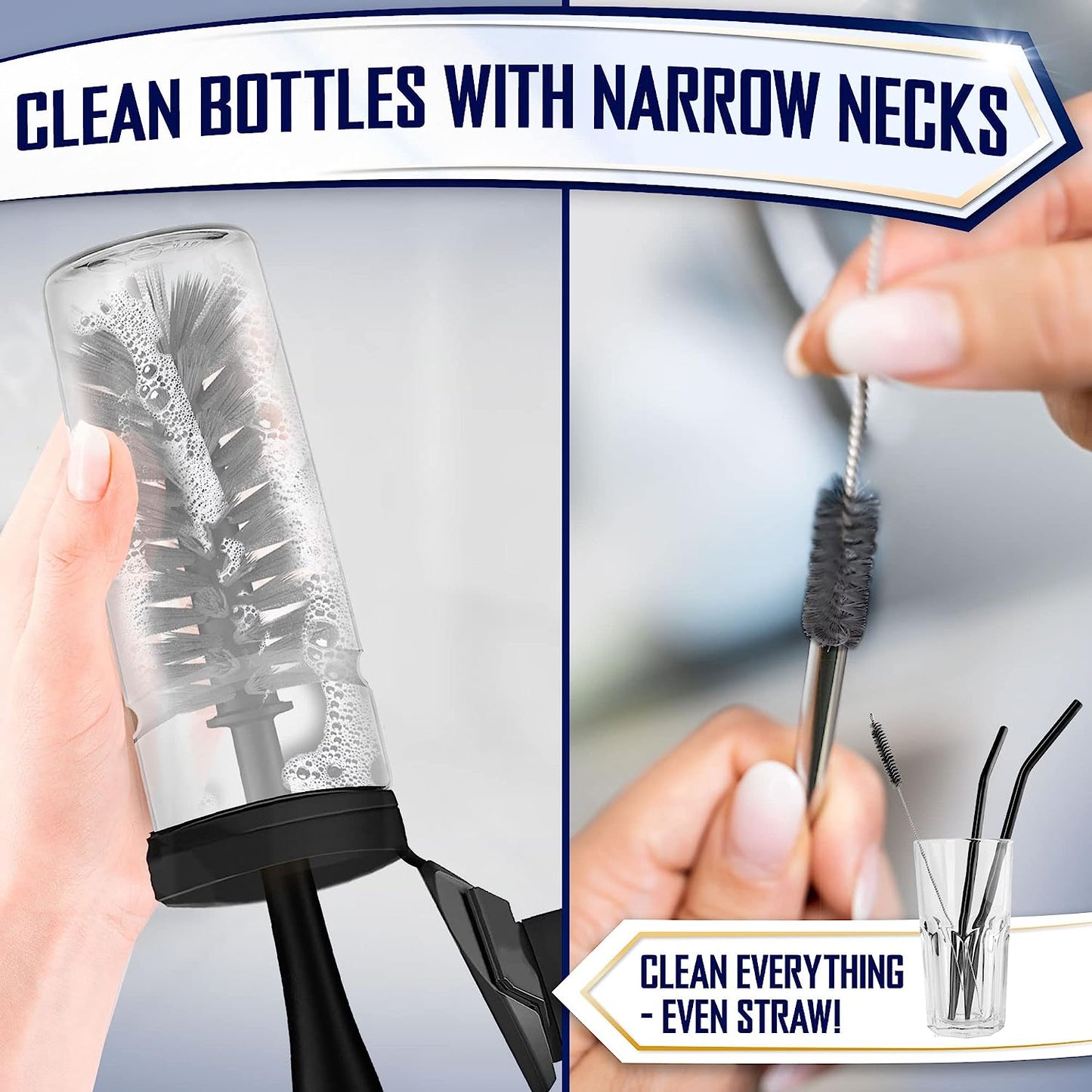 Premium Brush Set of 4 with Bottle Water Brush, Dish Scrub Brush, Scrubber Brush and Straw Brush