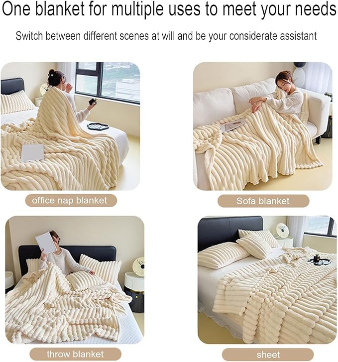 Premium Faux Rabbit Fur Throw Blanket + 2 Pillowcases