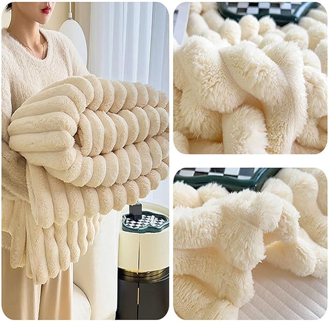 Premium Faux Rabbit Fur Throw Blanket + 2 Pillowcases