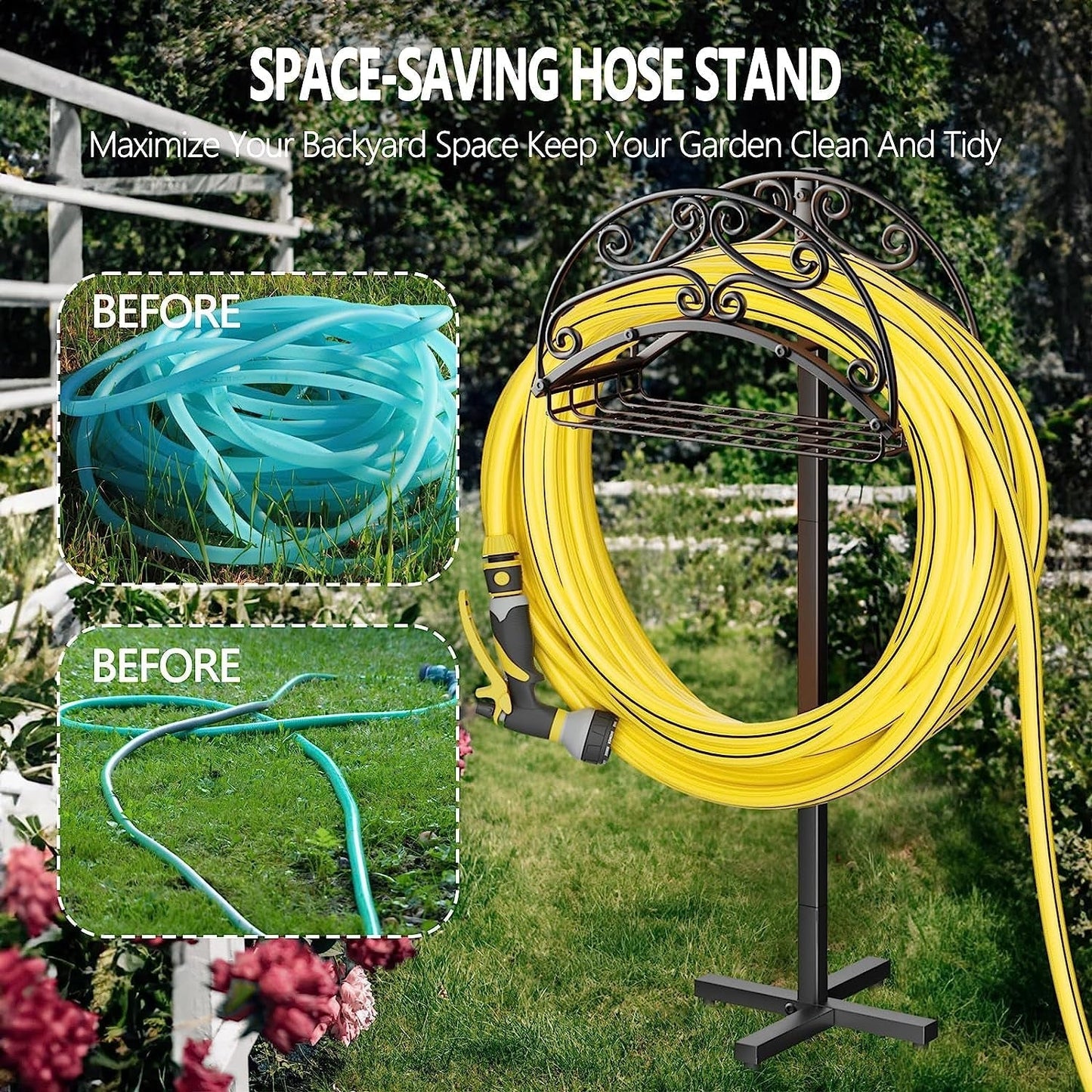 Premium Hose Holder, Heavy Duty Metal Water Hose Holder