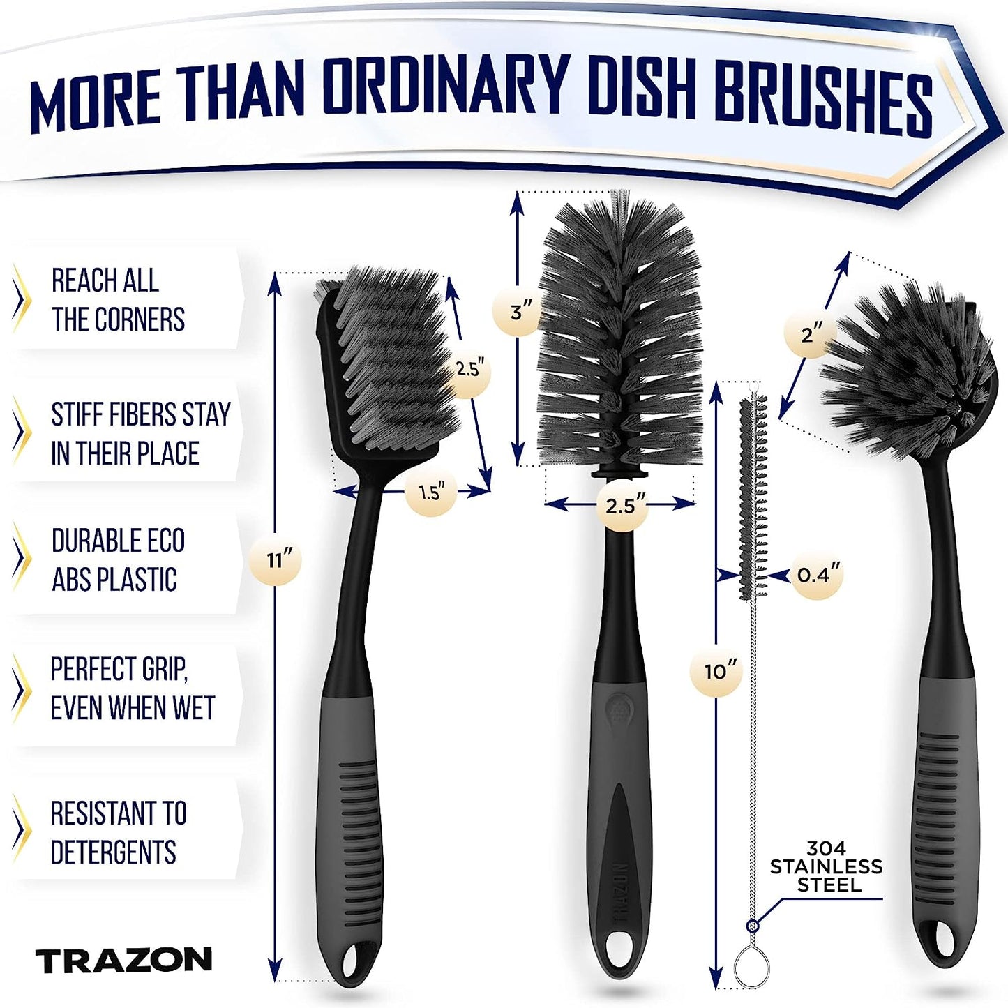 Premium Brush Set of 4 with Bottle Water Brush, Dish Scrub Brush, Scrubber Brush and Straw Brush