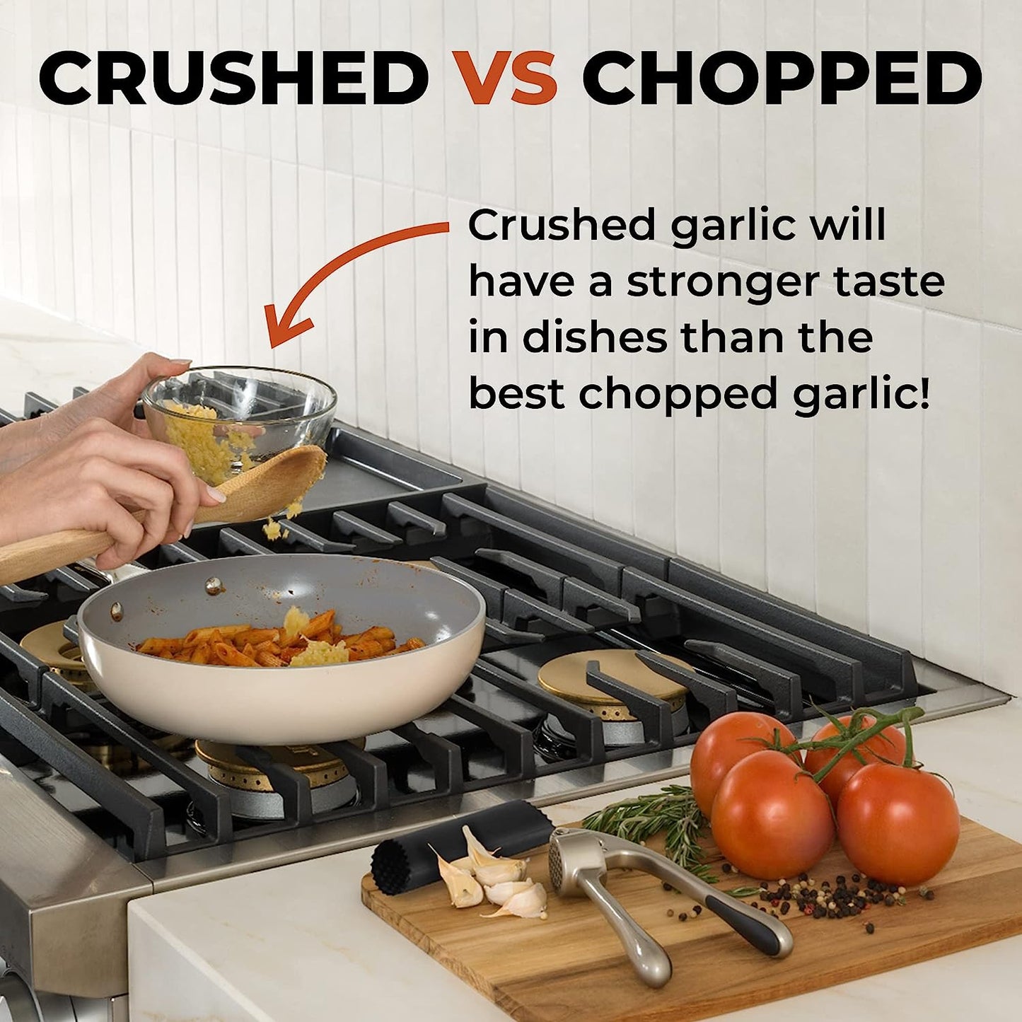 Premium Press with Soft, Easy to Squeeze Handle - Includes Silicone Garlic Peeler & Cleaning Brush