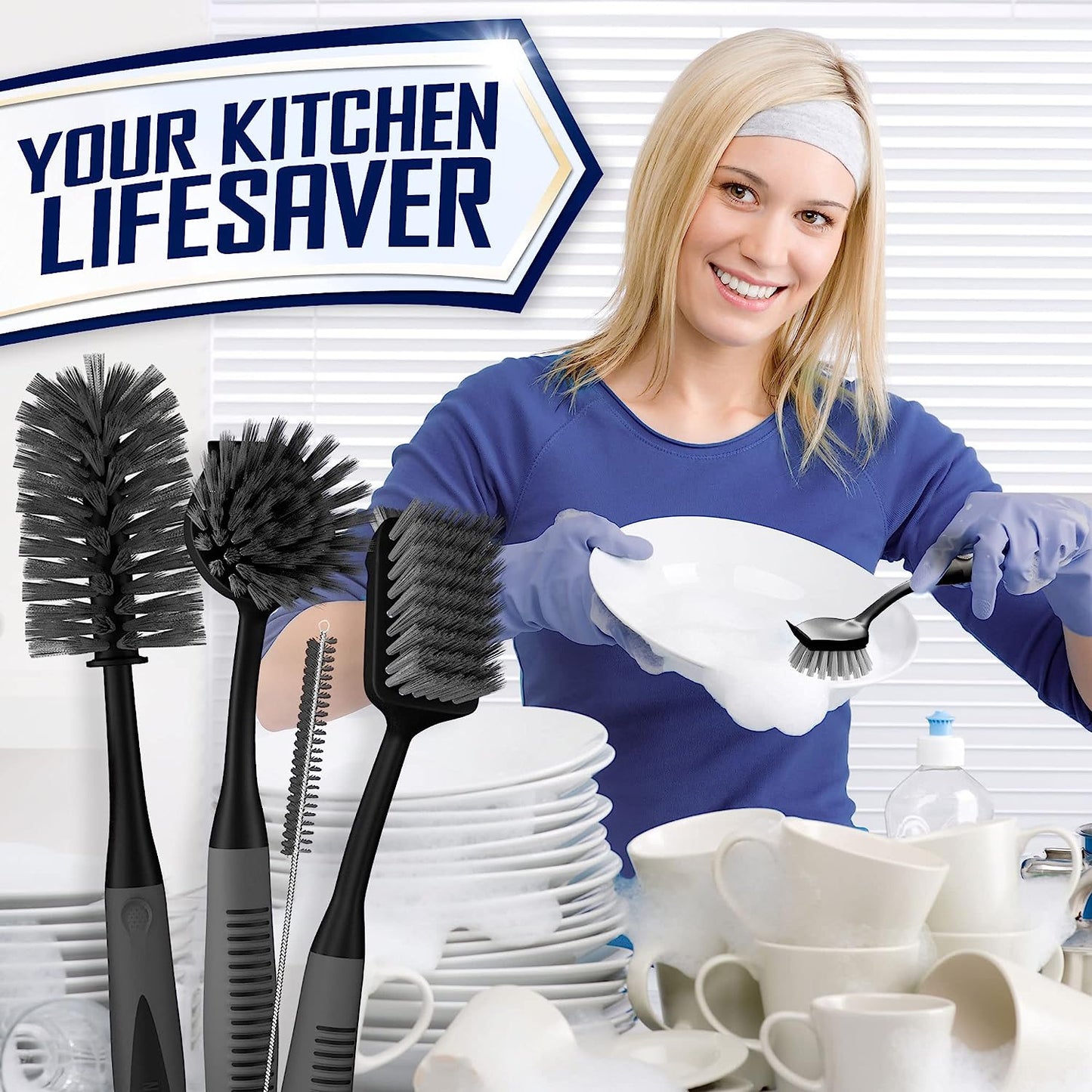 Premium Brush Set of 4 with Bottle Water Brush, Dish Scrub Brush, Scrubber Brush and Straw Brush