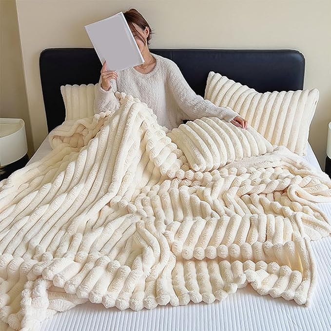 Premium Faux Rabbit Fur Throw Blanket + 2 Pillowcases