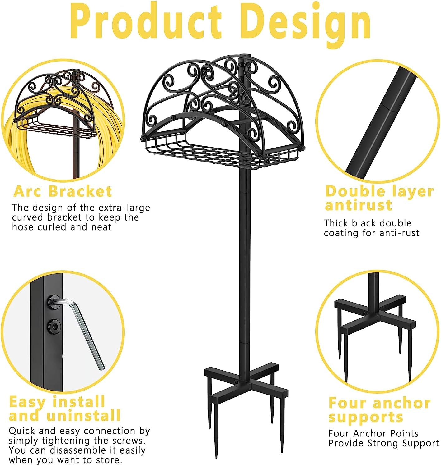 Premium Hose Holder, Heavy Duty Metal Water Hose Holder