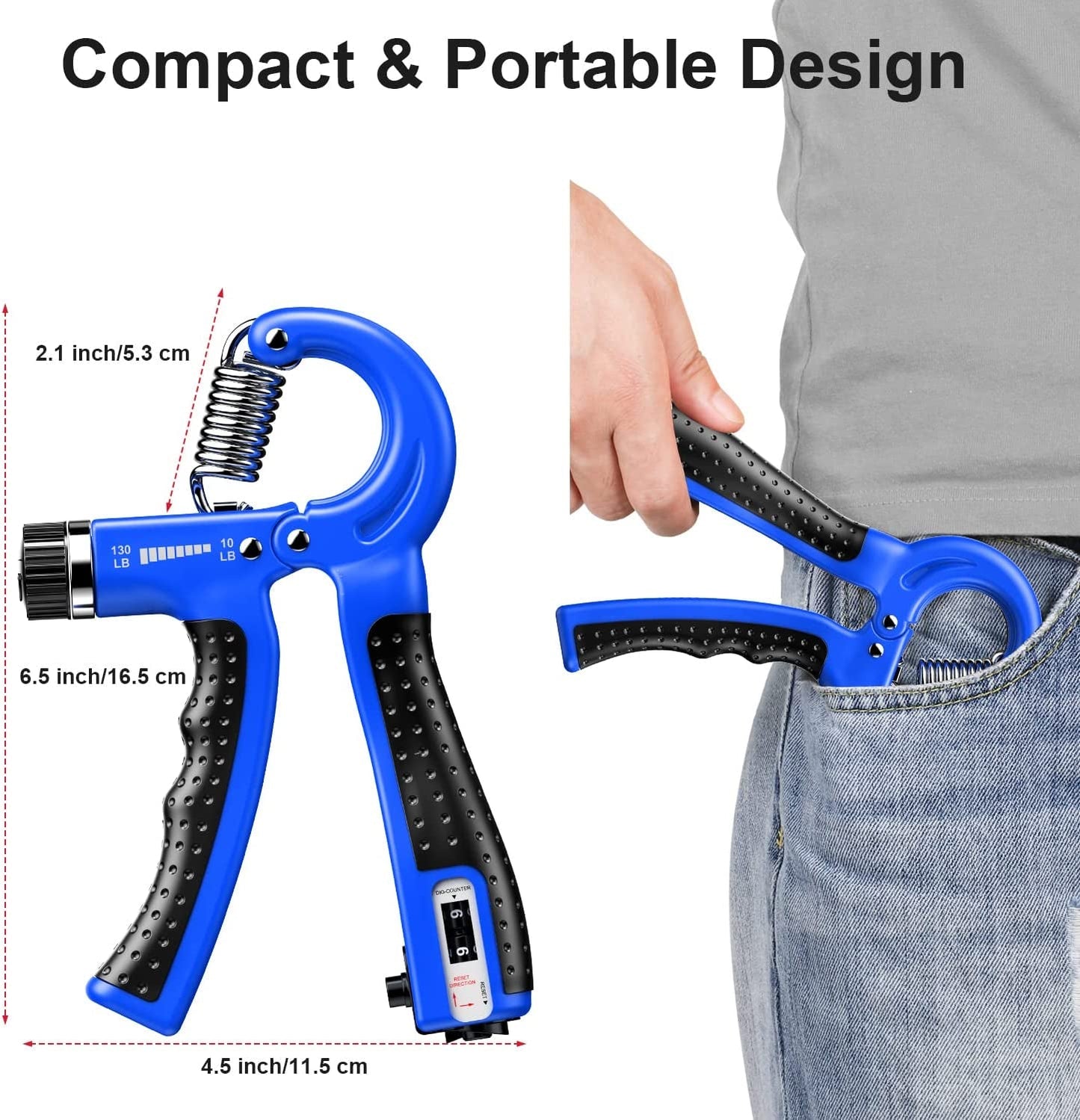 Premium Grip Strengthener 2 Pack Adjustable Resistance 10-130 lbs Forearm Exerciser