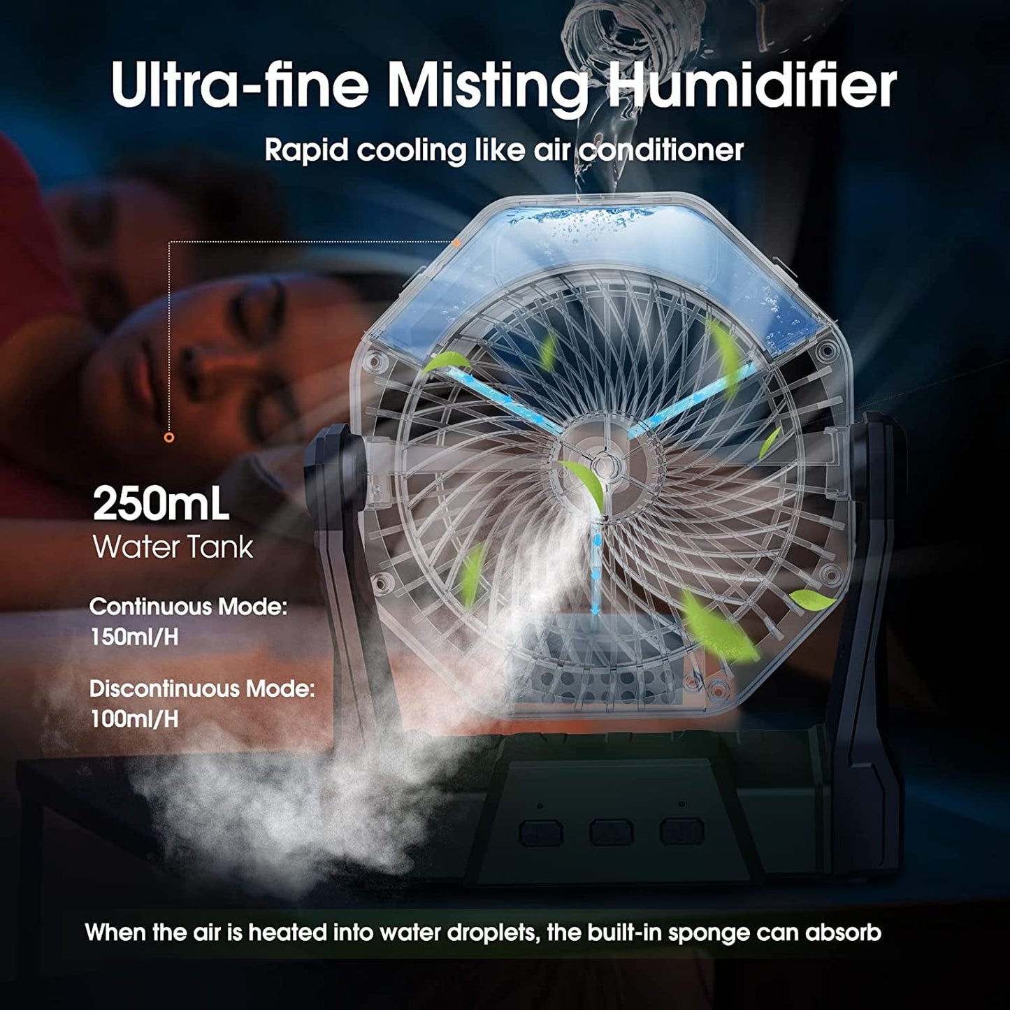 Premium Misting Fan, 8-Inch 10000Mah Rechargeable Battery Operated Fan