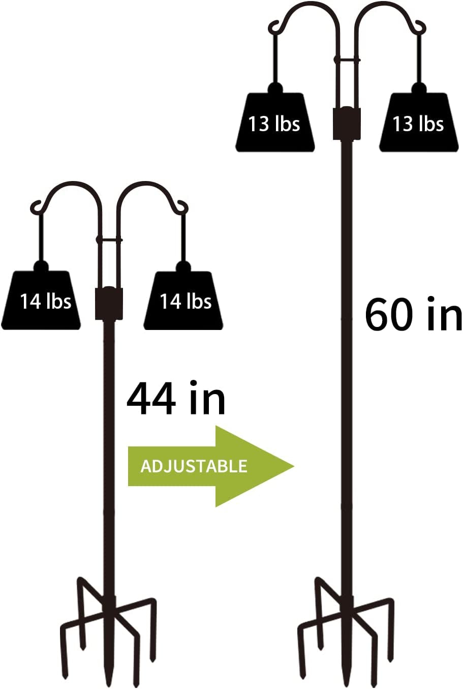 Premium Shepherds Hooks for Outdoor, 2 Pack 60 Inch Bird Feeder Pole with 5 Prongs Base