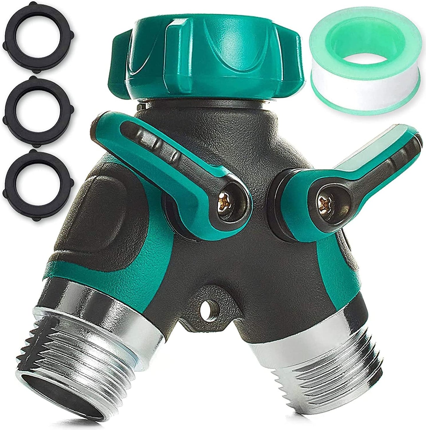 Premium Splitter 2 Way, Garden Y Hose Connector Metal Body