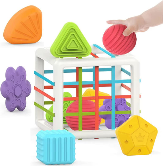 Premium Toys for 1 Year Old,Baby Sorter Toy Colorful Cube and 6 Pcs Multi Sensory Shape